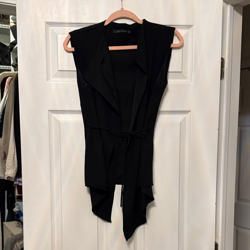 Zara Black Drape Vest with Tie Waist